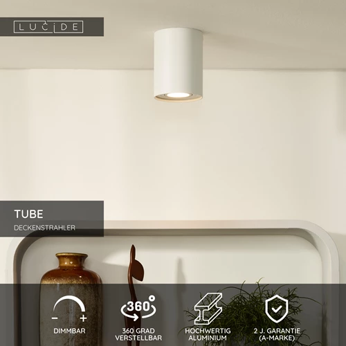 Lucide TUBE - Deckenstrahler - Ø 9,6 cm - 1xGU10 - Weiß - USP